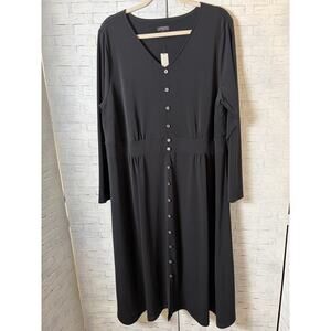 Talbots women’s Plus dress Long V neck button front minimalist Goth plus size 